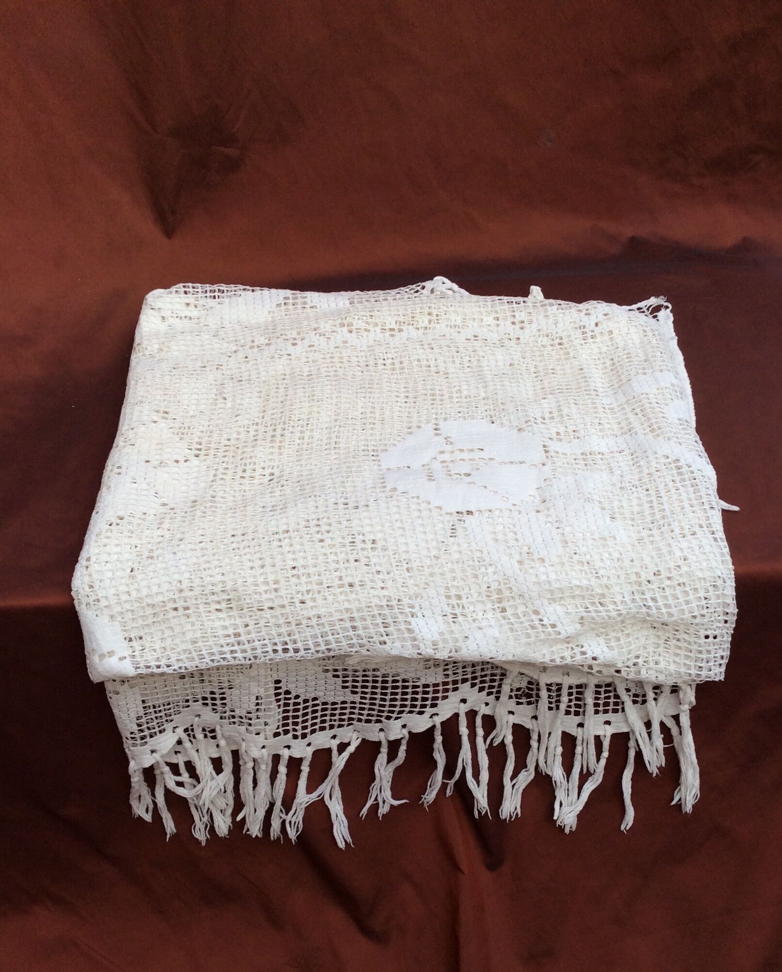 Hand embroidered bed cover with vintage crochet dimension: width -180cm- height -230cm-