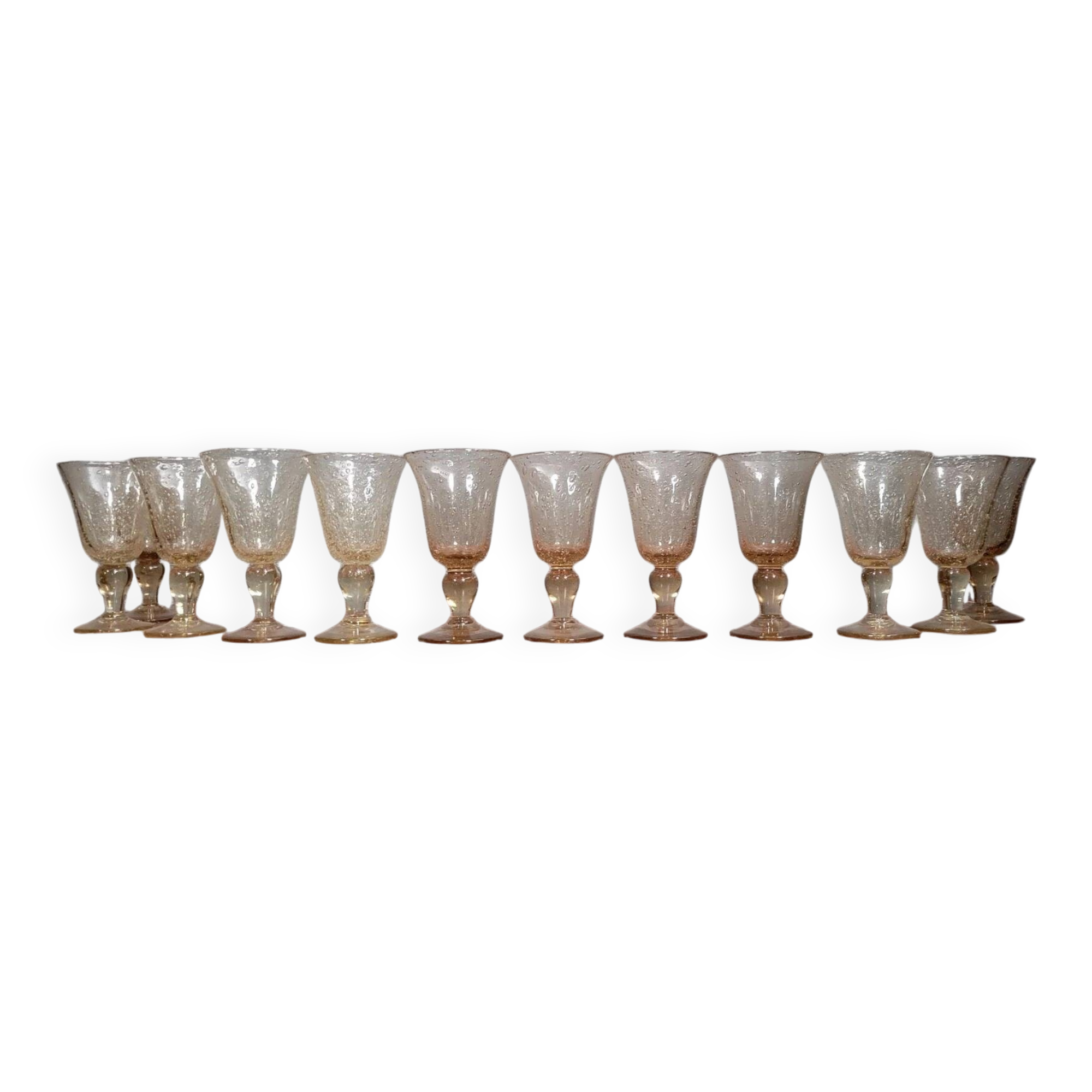 Biot: set of 10 vintage bubble glass glasses circa 1950-1970
