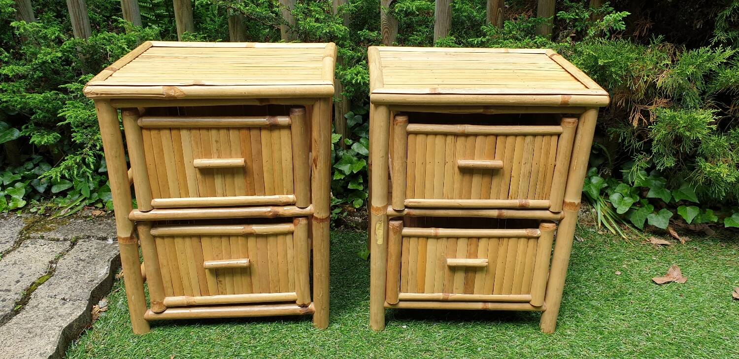 Pair of bamboo bedside tables