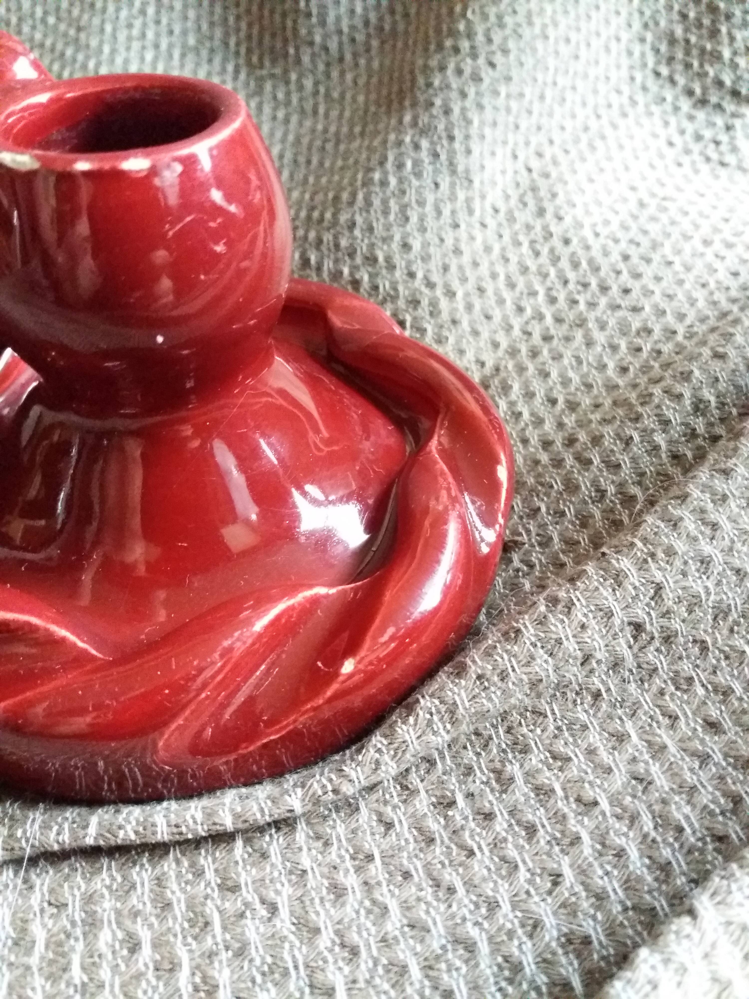 Vallauris style burgundy slip candle holder