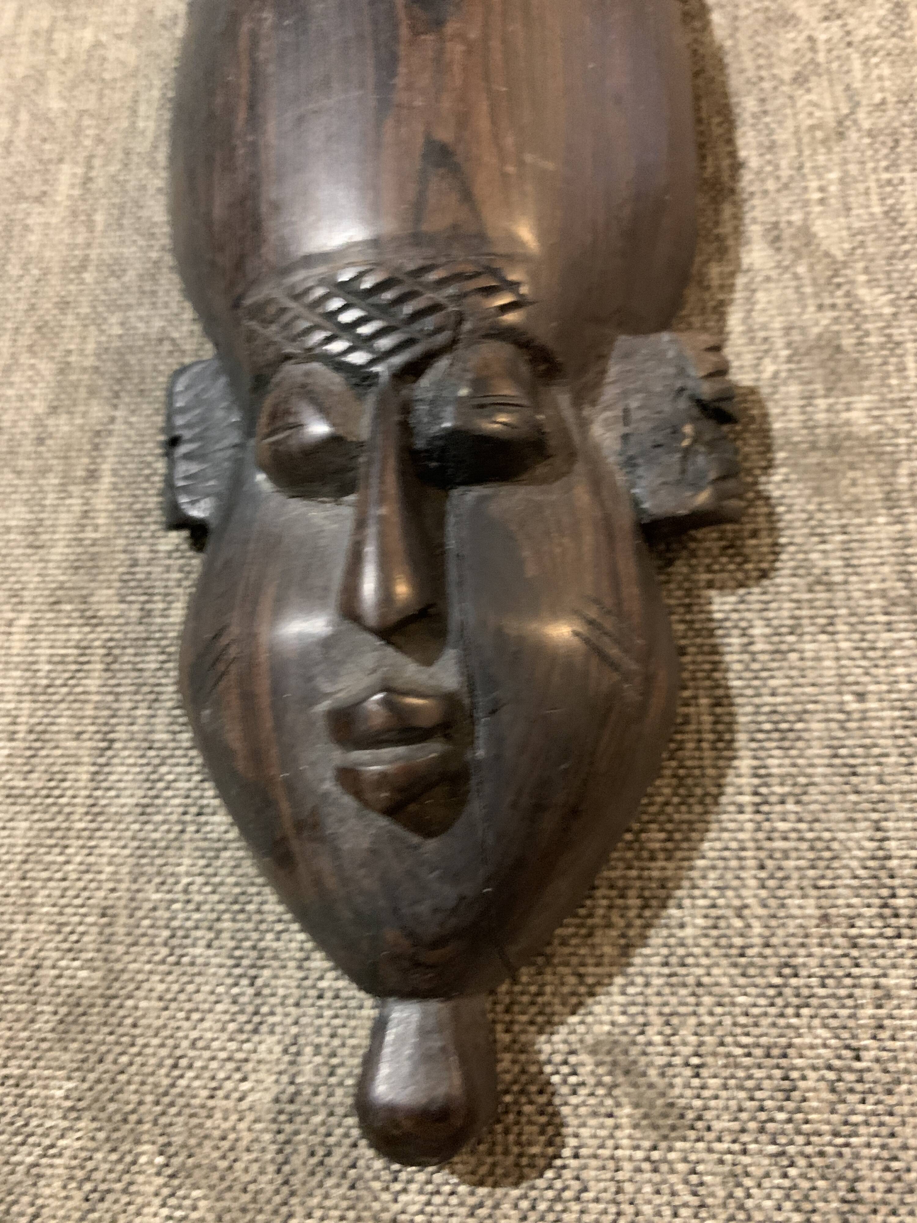 African mask 19cm hand carved tribal statuette wood Baoulé Ivory Coast Vintage old