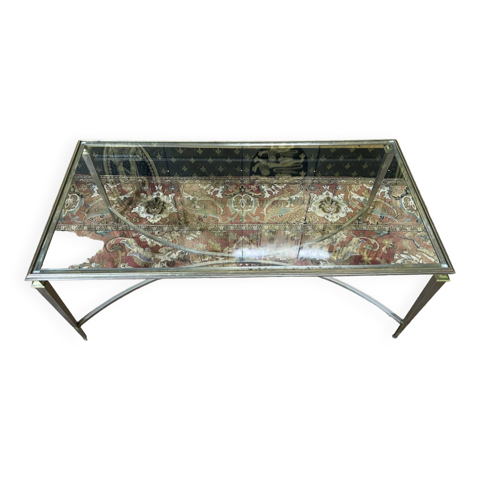 Neoclassical brass and glass coffee table
