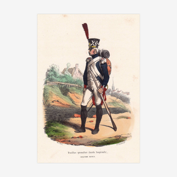 19th Century Engraving 1840 Grenadier Fusilier of the Imperial Guard in Napoleon Bonaparte Full Dress