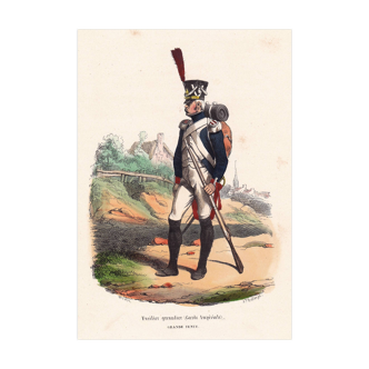 Gravure XIXe 1840  Fusilier Grenadier de la Garde Impériale en Grande Tenue Napoléon Bonaparte