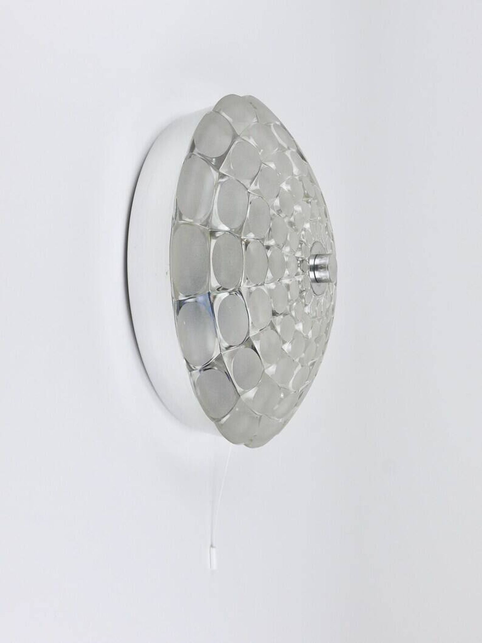 Peill & Putzer Large Round Op Art Glass Sconce, Wall Lamp, Flush Mount, Germany, 1970s