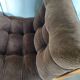 Small Scandinavian pine and velvet armchair