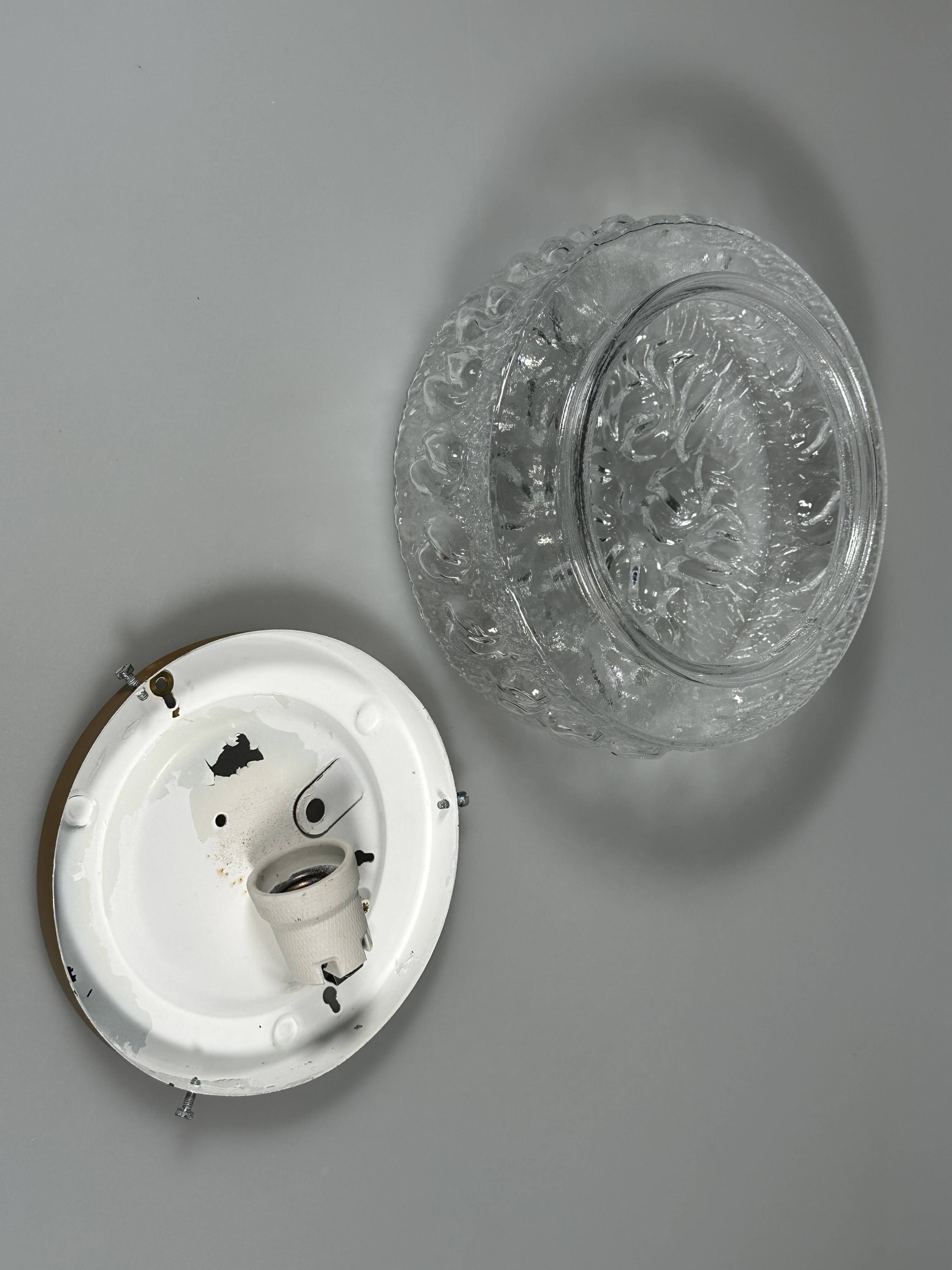 Lampe de plafond des années 1960/1970, montage encastré, verre, métal, design Space Age