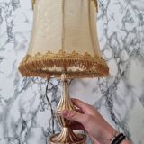 Brass lamp with vintage mother-of-pearl lampshade