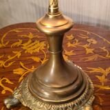 Antique bronze lamp with a marbled yellow glass paste shade, 52x21 cm. Inter a l