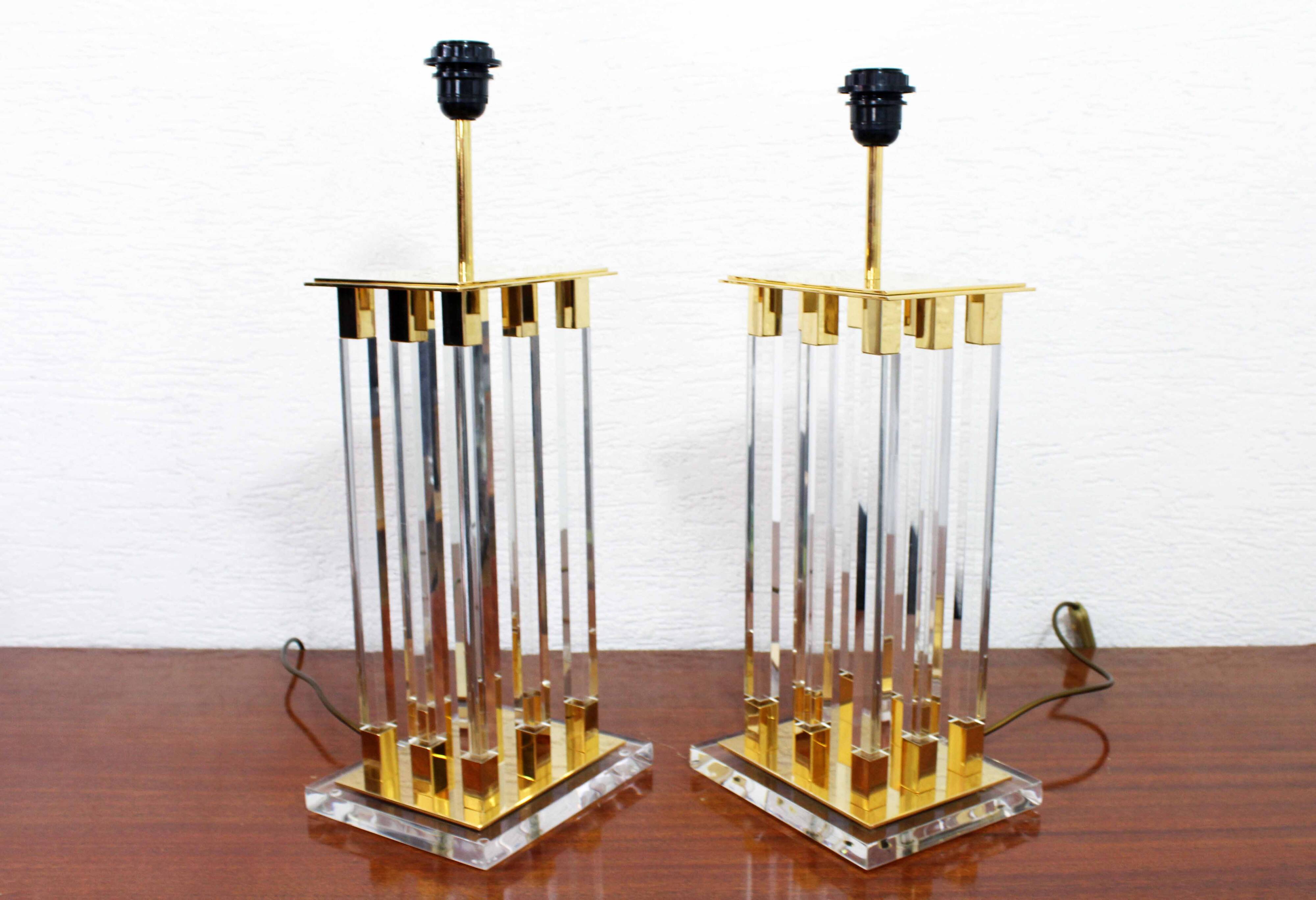 Pair of plexiglass and brass lamps, Italy 1970