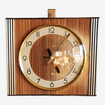 Vintage formica clock rectangular silent wall clock "Hermle gilded wood"