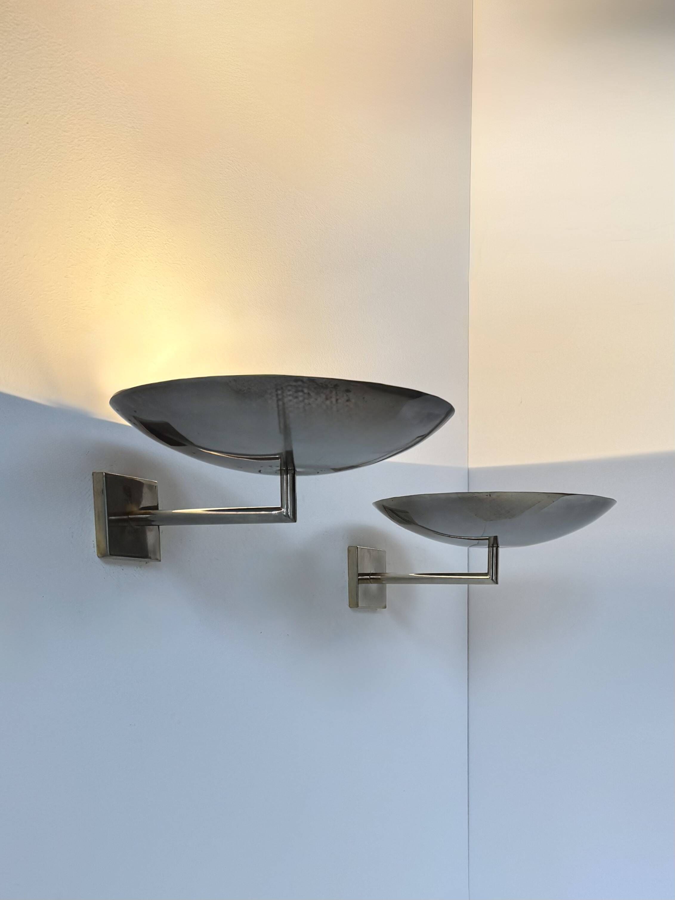 Pair of vintage wall lights, chrome metal, France, 1970.