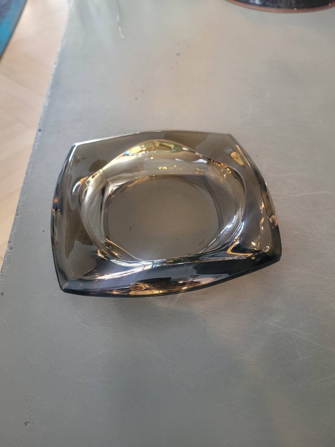 Vintage square smoked glass ashtray