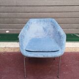 Paire fauteuils bleus et chromé lounge design 1970