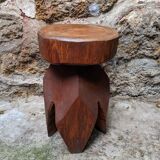 Vintage brutalist carved plant stand stool