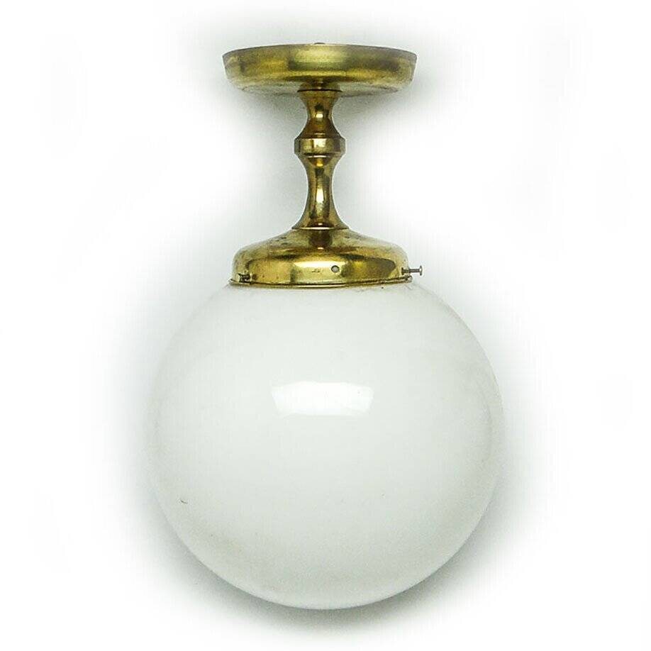 Brass and glass pendant lamp, Poland, 1950s