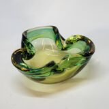Empty Pocket Cup Ashtray Vintage Murano Glass Sommerso Green and Yellow