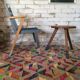 Fauteuil bridge scandinave vintage des années 50 bleu pétrole et gris