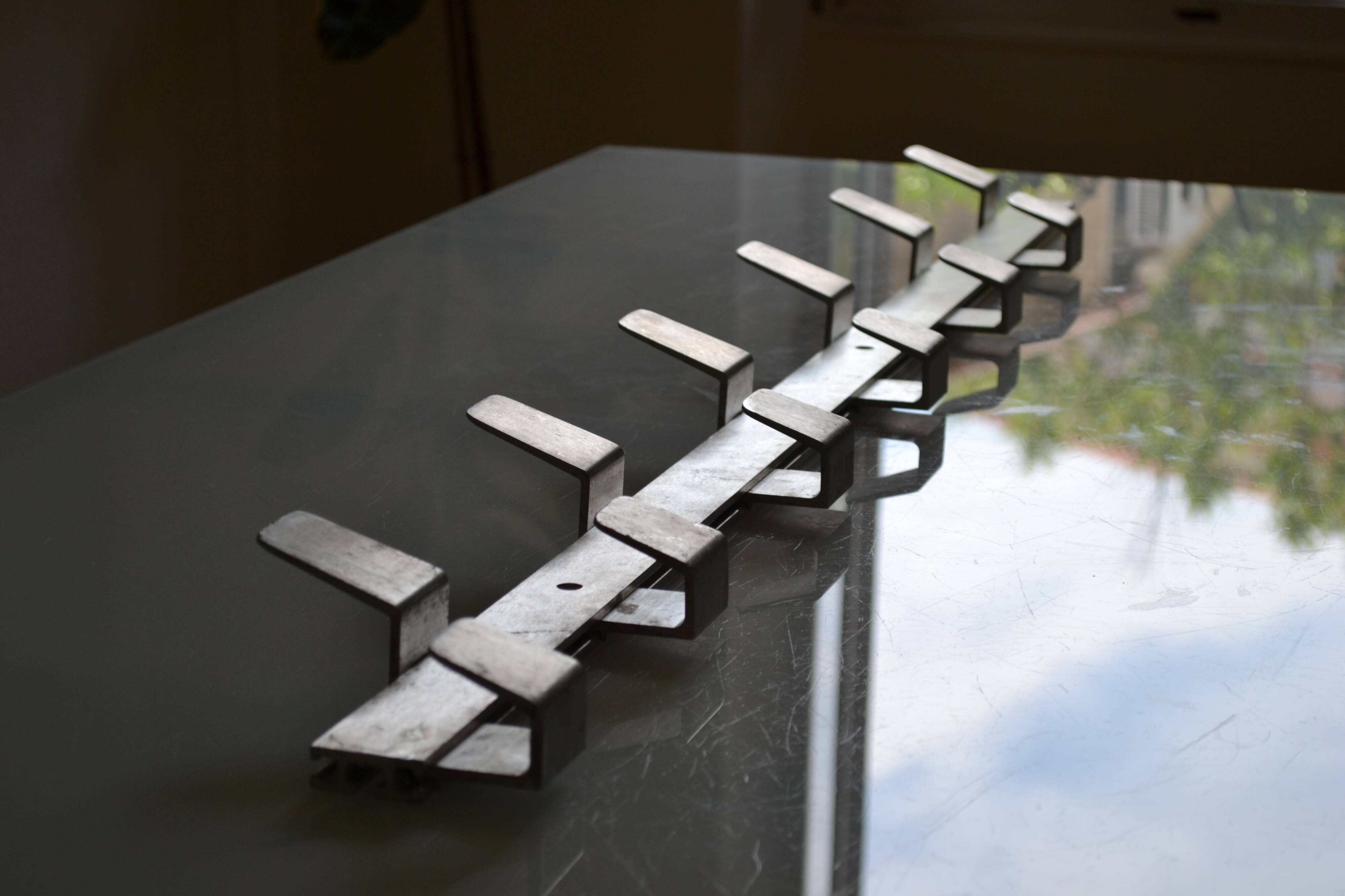 Vintage 70s brushed aluminum metal 12-hook wall coat rack
