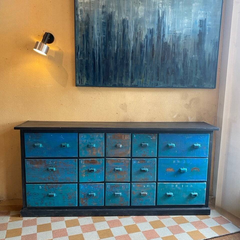 Vintage drawer unit "Workshop Blue"