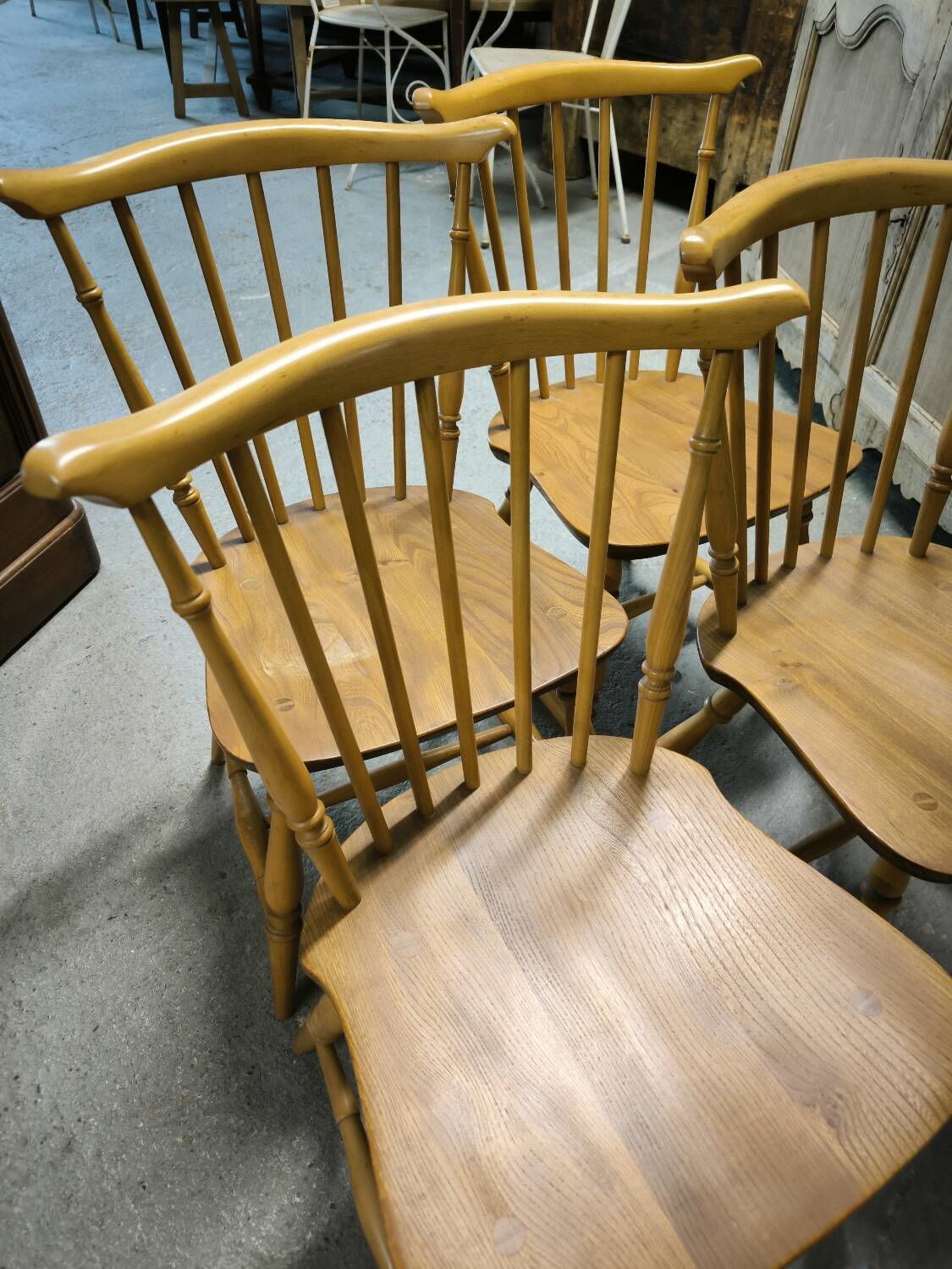 Set of 4 ERCOL chairs, Elm and Beech, 1960