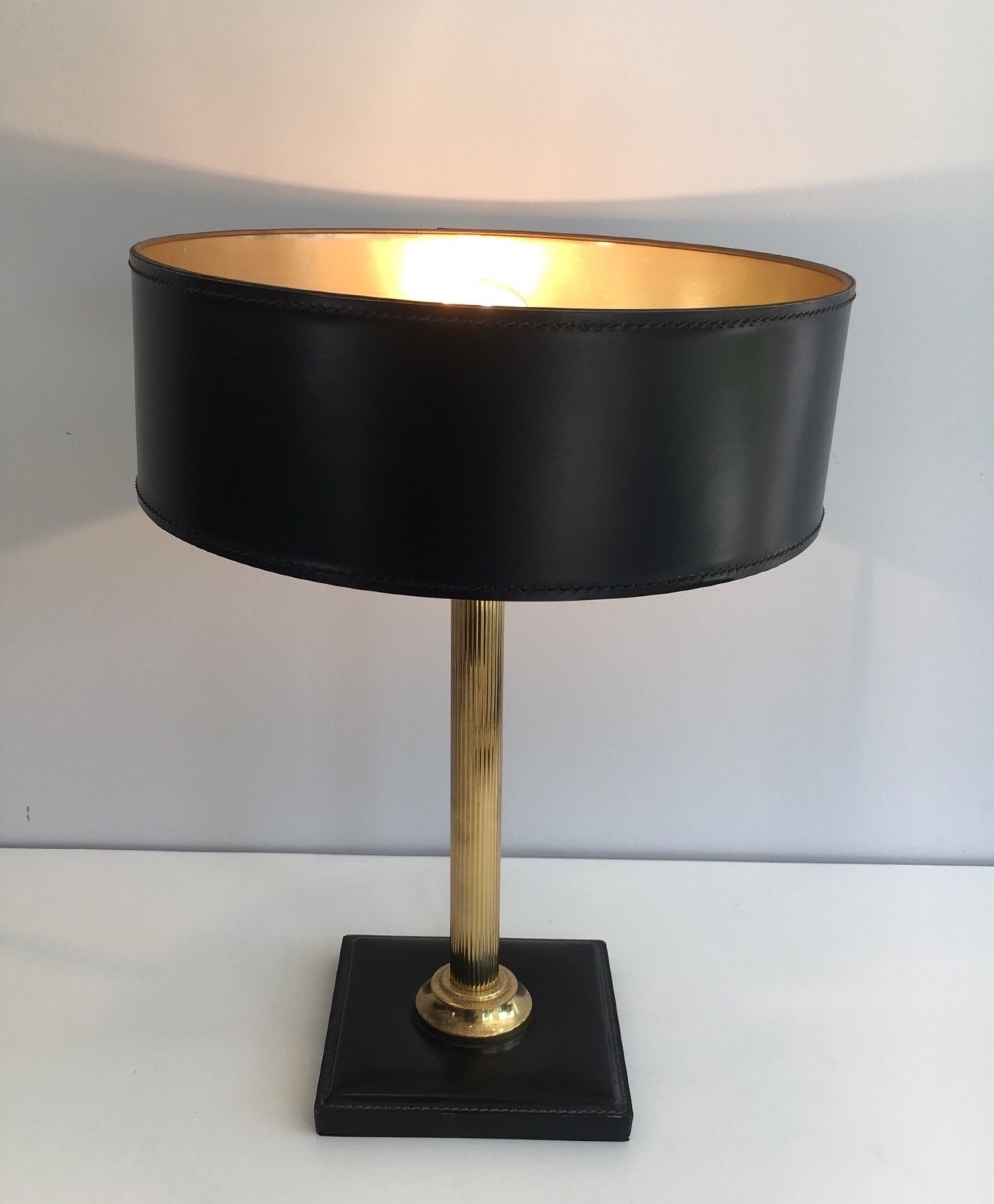 Leather and brass desk lamp