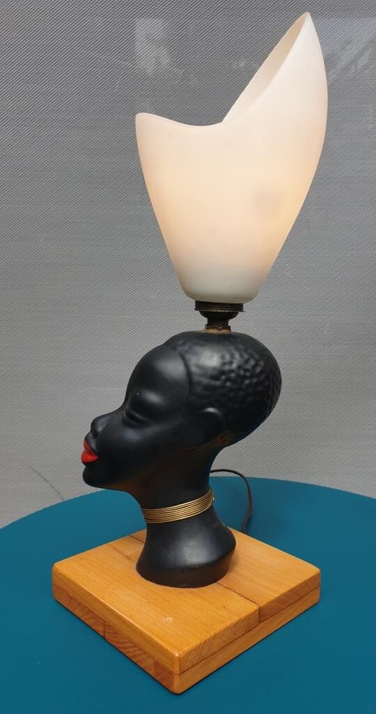 Ceramic lamp bust african woman vintage 1950