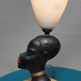 Ceramic lamp bust african woman vintage 1950