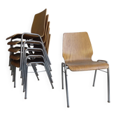 Set of 6 Vintage Bentwood Stacking Chairs Chrome Frame Mid Century