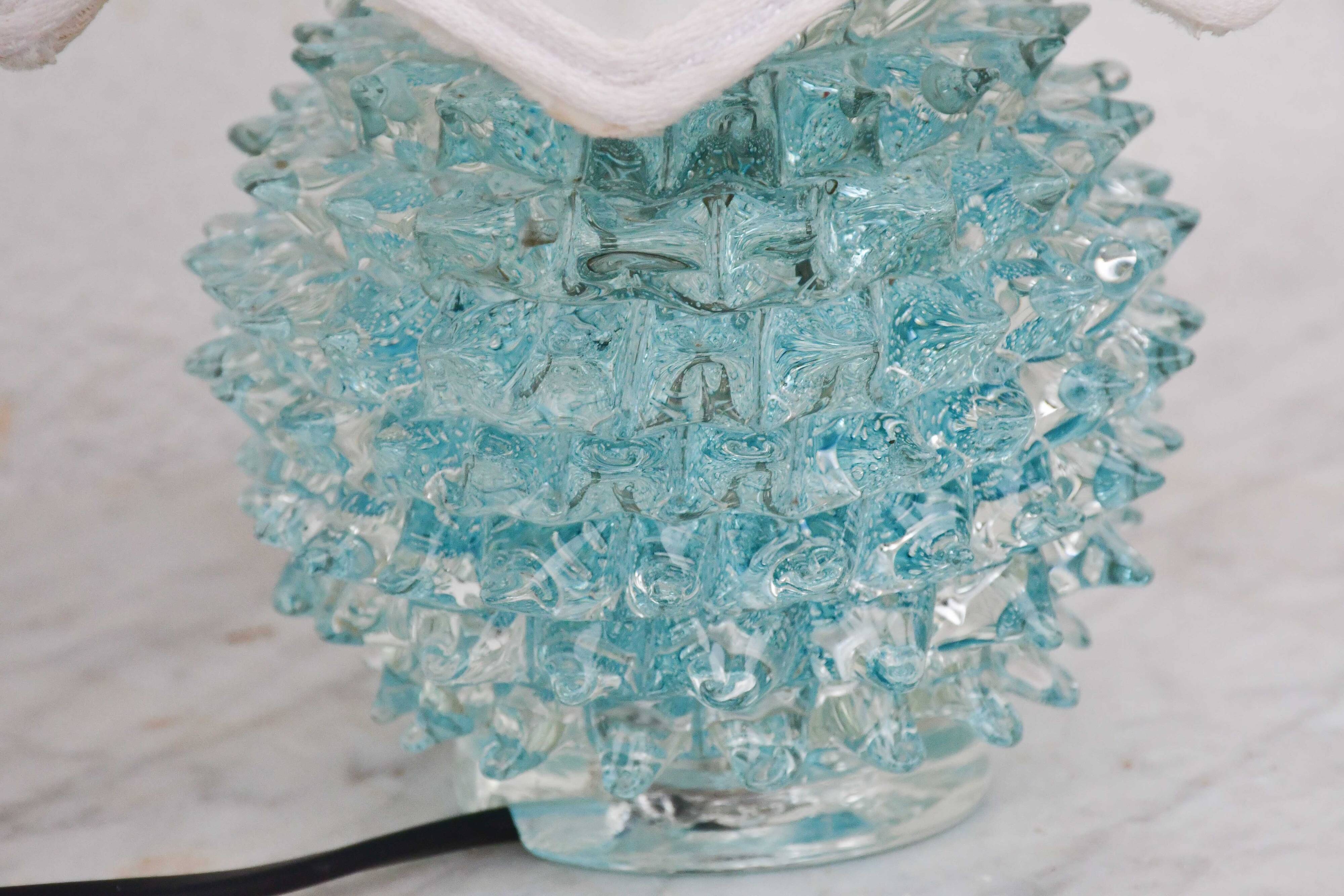 Rare blue table lamp in rostrato Murano glass vase for Barovier & Toso, 1950s