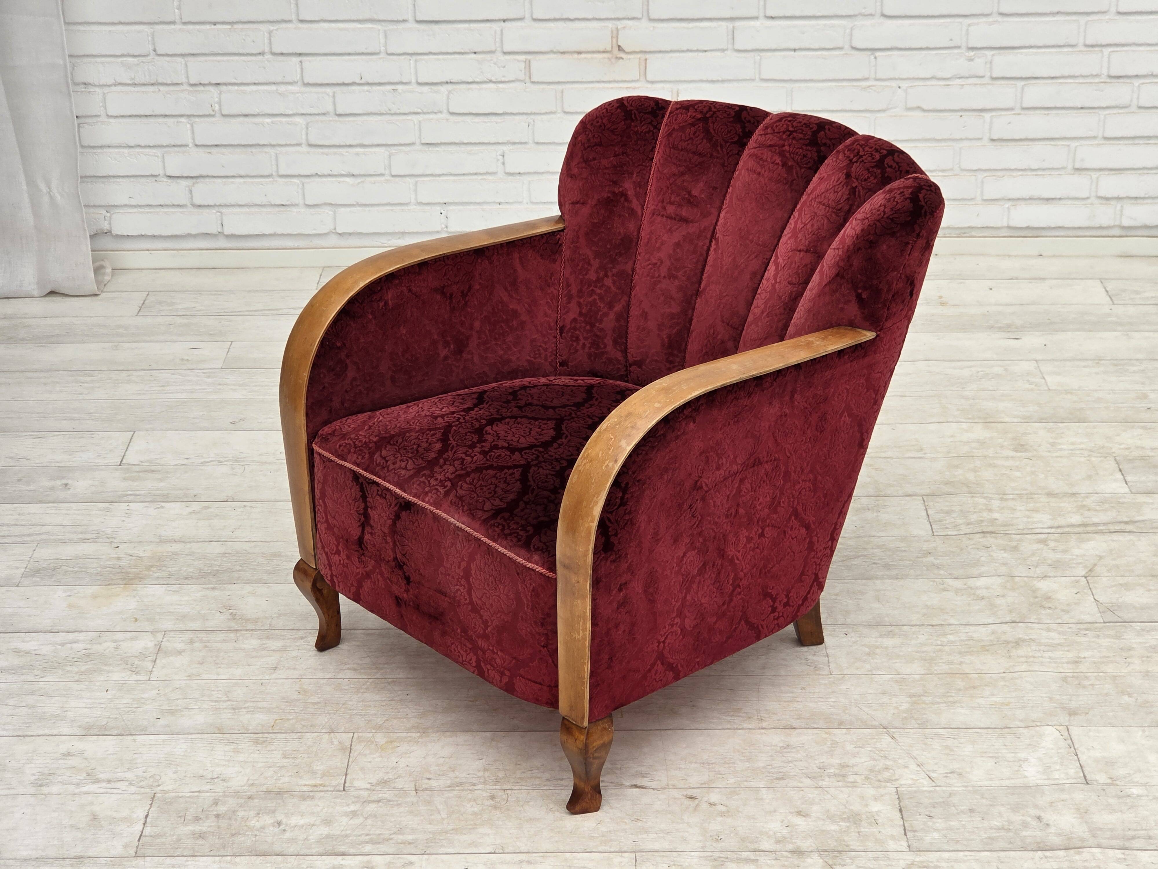 1960s, Danish armchair, cherry-red furniture velour.