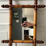 Old barber mirror in solid wood bamboo effect 30-40s