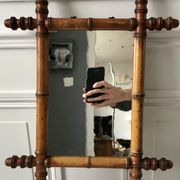 Old barber mirror in solid wood bamboo effect 30-40s