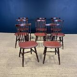 Set of 8 Tacoma Baumann bistro chairs in dark wood and brown leatherette from the 50s