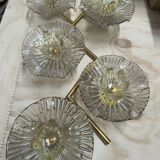 Pair of Modern Italian Murano Glass and Brass Flowers Wall Lamps