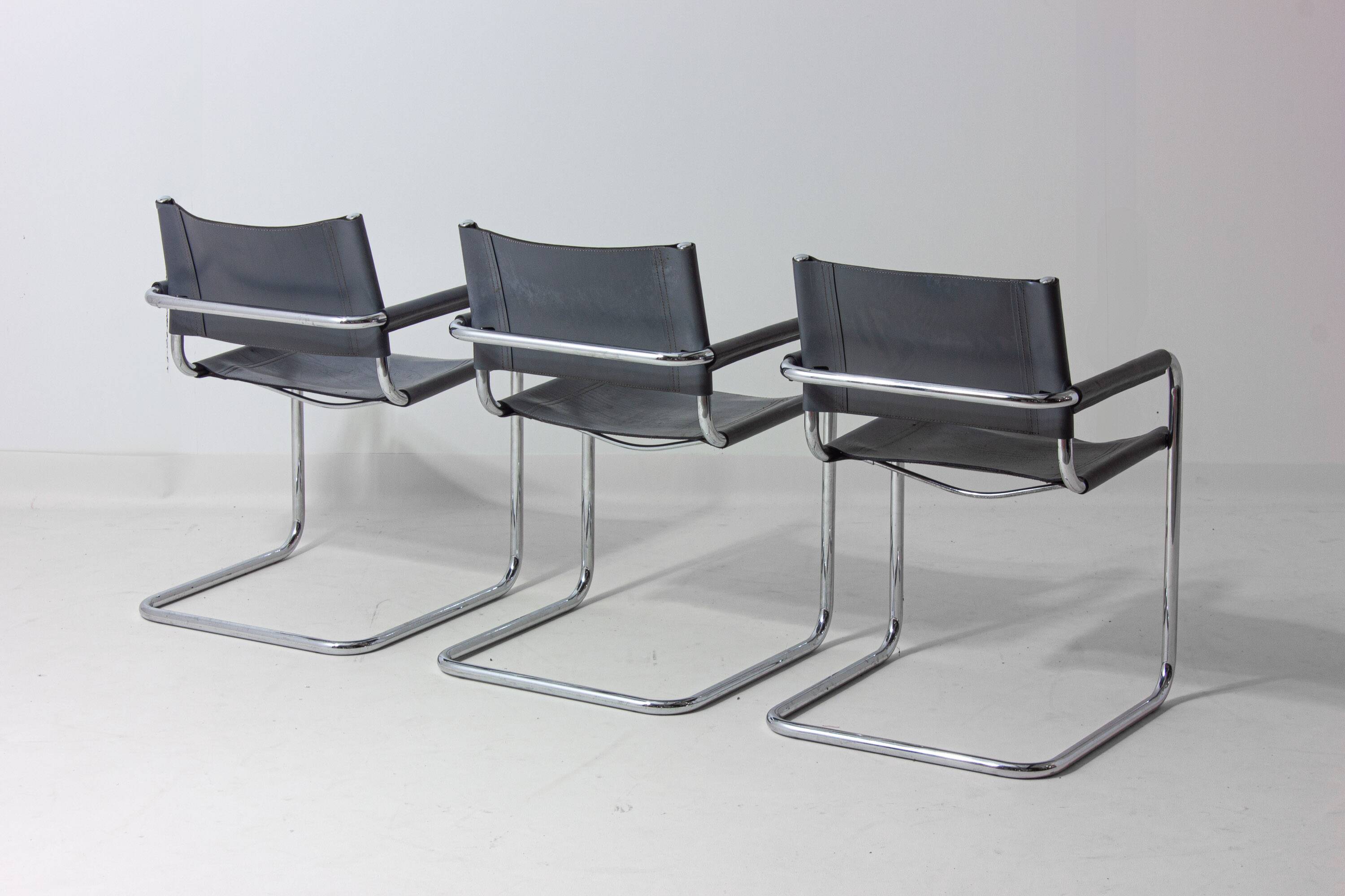 Set of Bauhaus "MG5" leather chairs by Matteo Grassi, Italy, 1980s