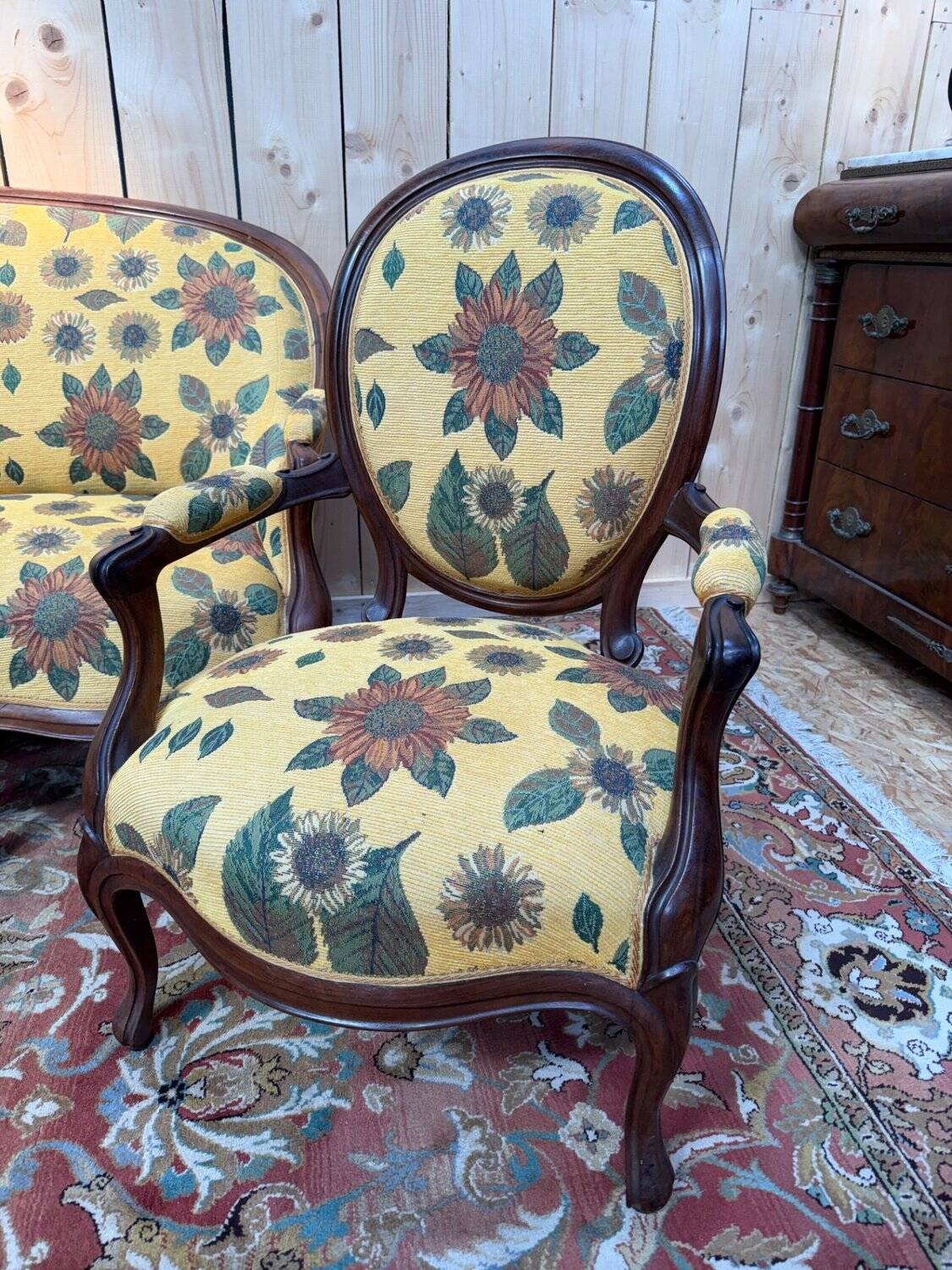 Salon Louis-Philippe – Sofa and pair of armchairs – Rosewood – Fabric f