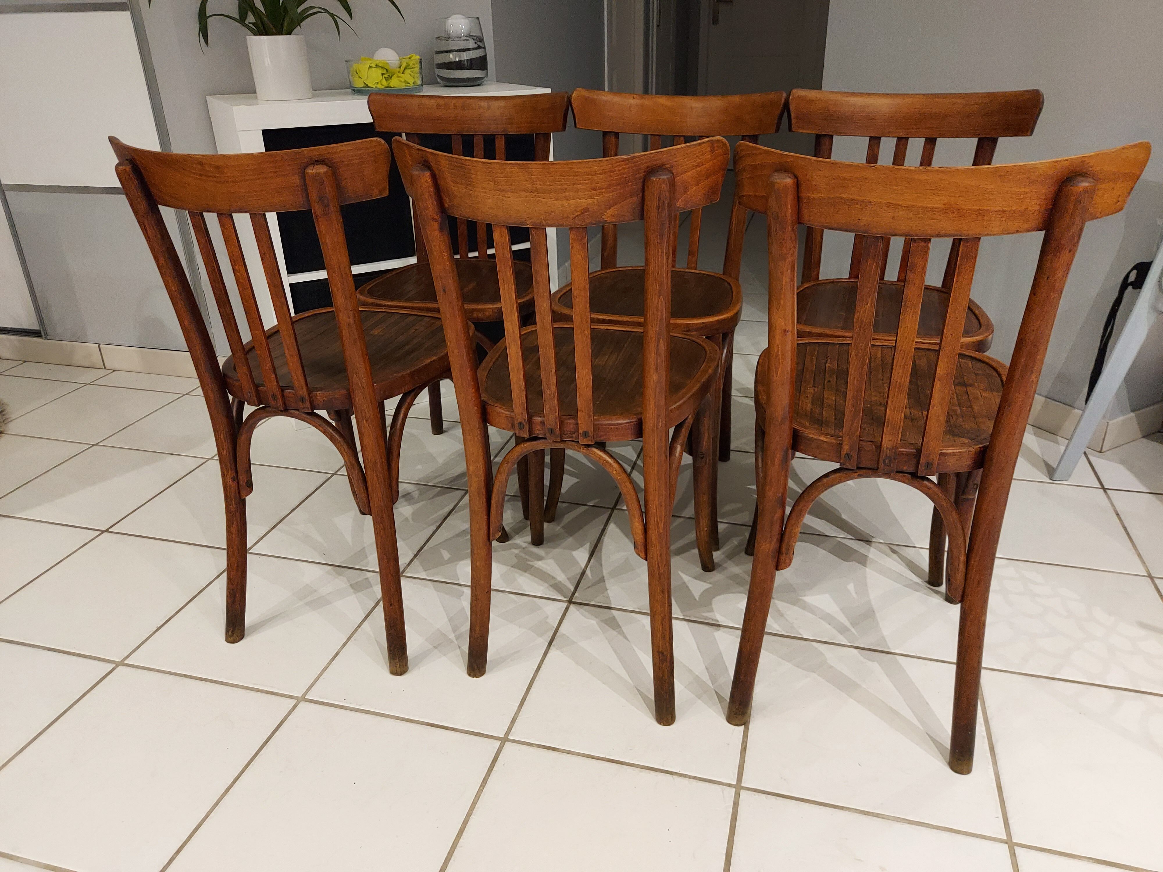 Suite de 6 chaises de bistrot Baumann vintage année 1930