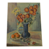 Huile sur toile nature morte. Bouquet de fleurs. Non signée.