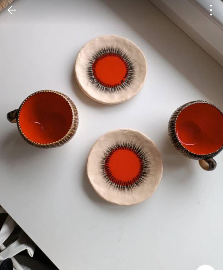 Breakfast service Bruno Dose + egg cup – Poterie du Breuil, Sar