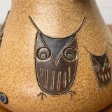 Mid-century German ceramic studio pitcher with owl motif by Heinz Theo Dietz, 1960s.