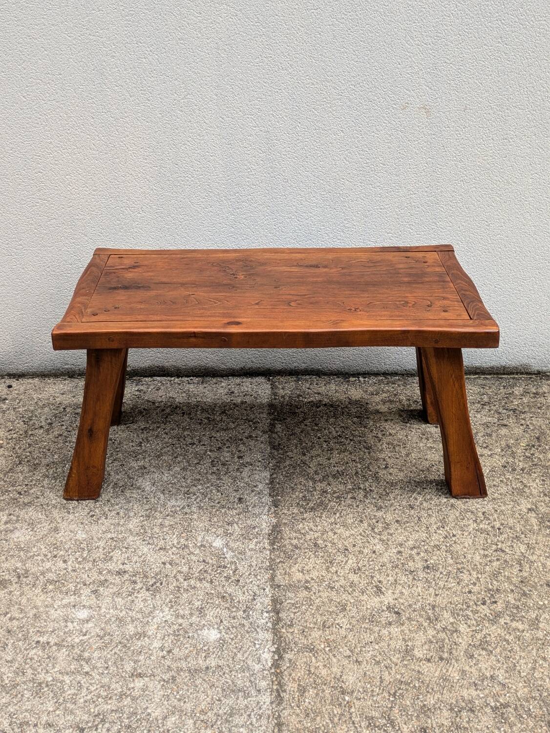 Brutalist solid wood coffee table, vintage