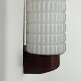 Vintage modernist teak and opaline wall lamp, Netherlands 1960s