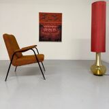 Vintage orange boucle armchair, French design from the 1950s.