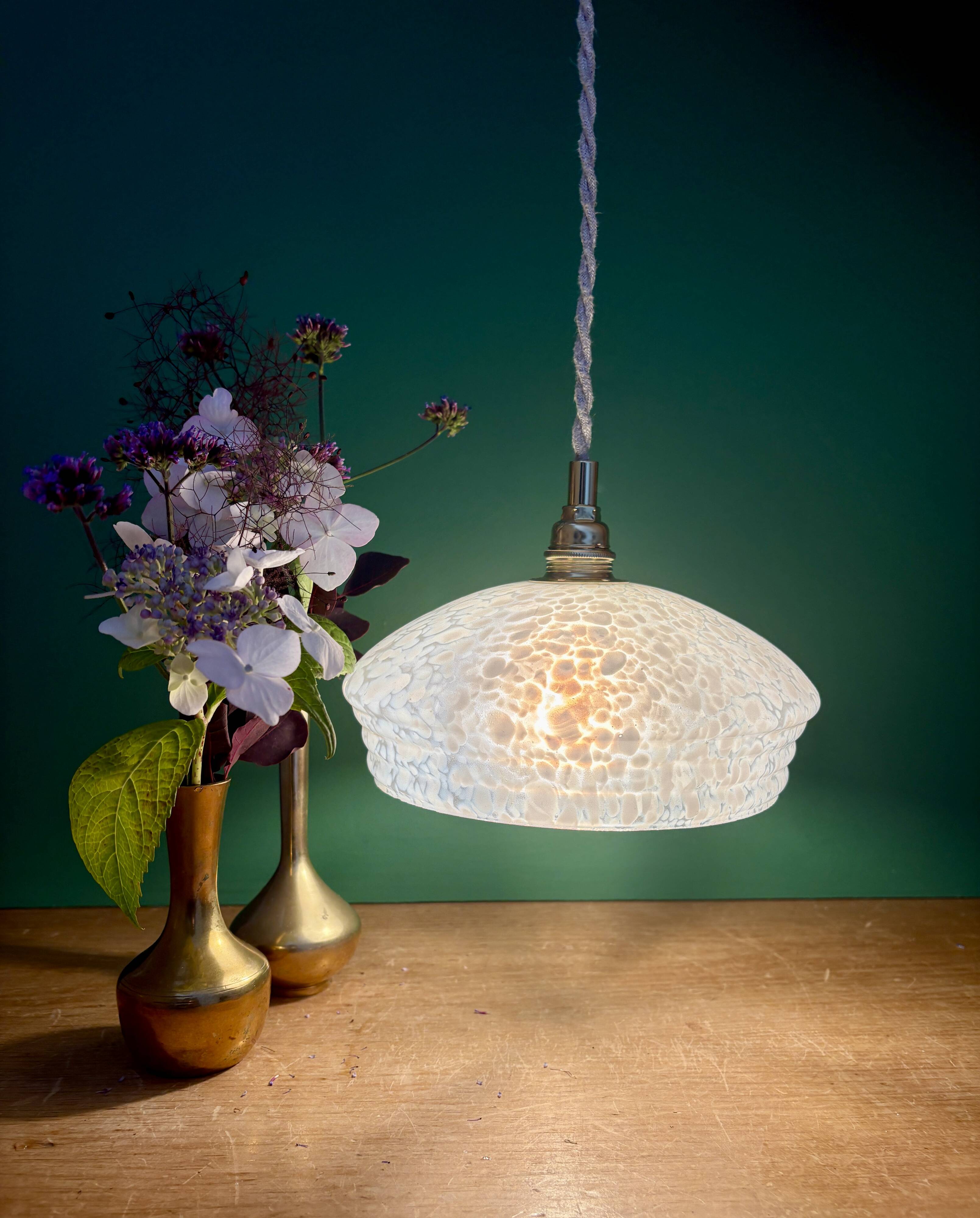 Vintage white Clichy glass lampshade pendant light
