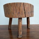 Brutalist tripod coffee table in solid wood.