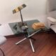 Vintage foldable coffee table, chromed tubular metal and smoked glass