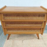 commode pieds compas, osier, vintage