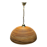 Suspension italienne en laiton doré et bambou tressé, années 1970