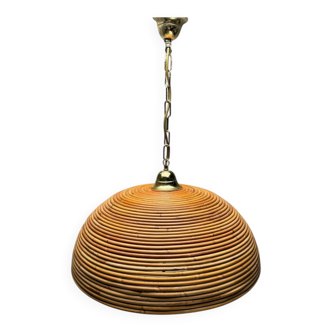Italian Gilt Brass Rattan Bamboo Wicker Pendant, 1970s